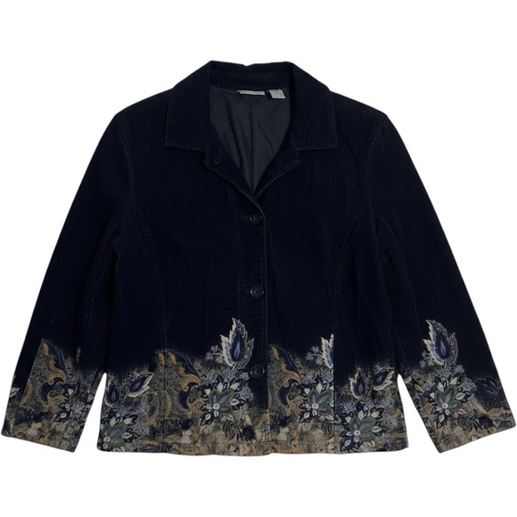 Chico's Jackets & Blazers - Chico Womens Blazer 2 Black Peacock Print Vintage Y2K Classic Single Breasted